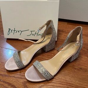Betsey Johnson Silver Rhinestone Block Heel Sandals